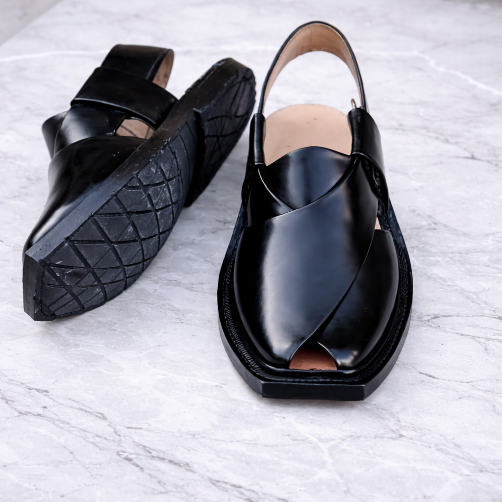 Handmade Black Narozi Leather Chappal Narozi-Single Sole
